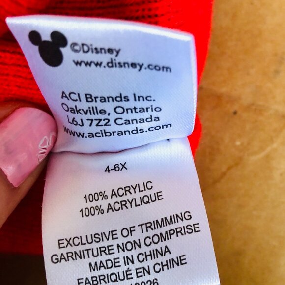 Disney 3D Mickey Mouse Pom Pom Ears Beanie Warm Hat Youth 4-6X Black Red Winter - Picture 4 of 4